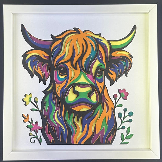 013 - Colorful Highland Cow Layered Paper Shadwobox