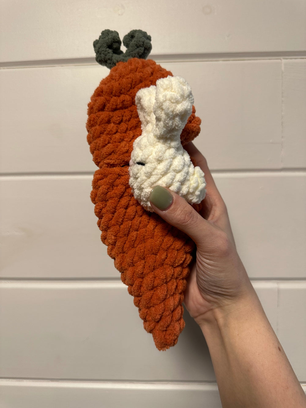 06 - Crochet Carrot Patch White Hiding Bunny