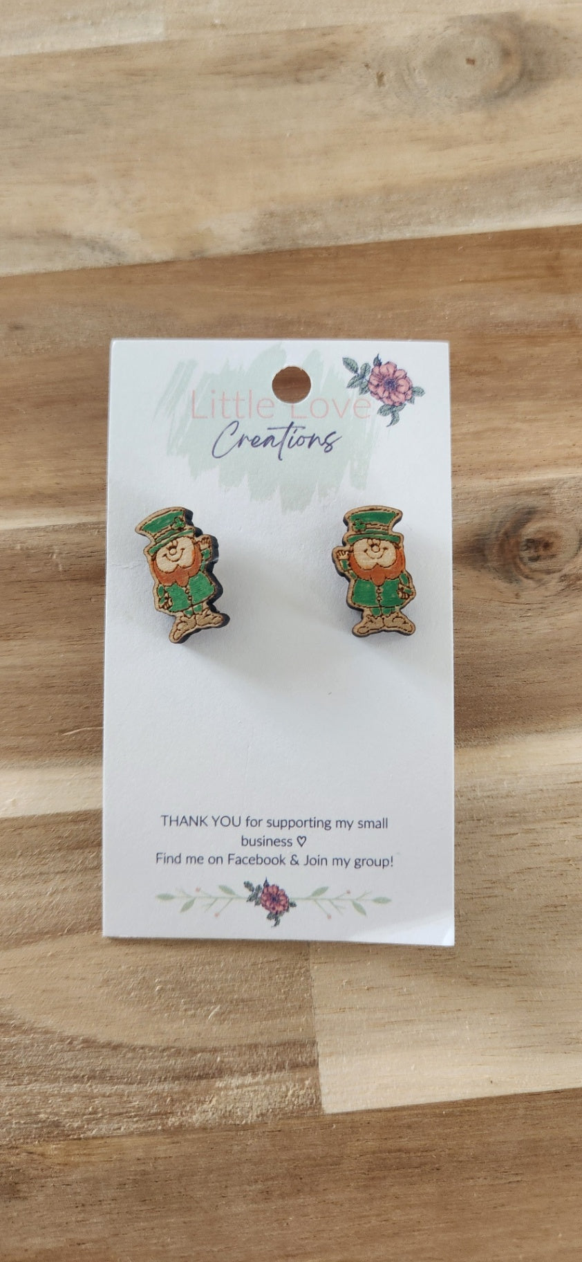 011 - Hand-painted Leprechaun Wooden Stud Earrings 