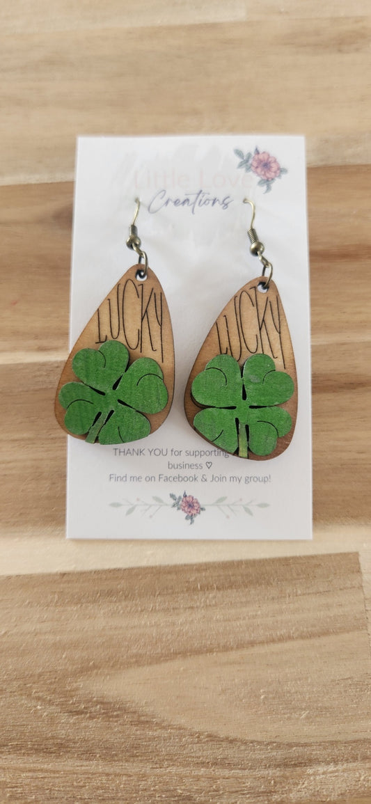 011 - Lucky Shamrock Wooden Dangle Earrings