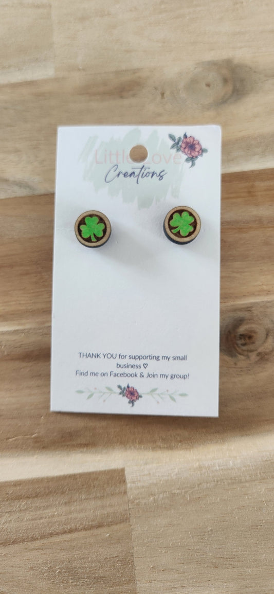 011 - Shamrock Wooden Stud Earrings 