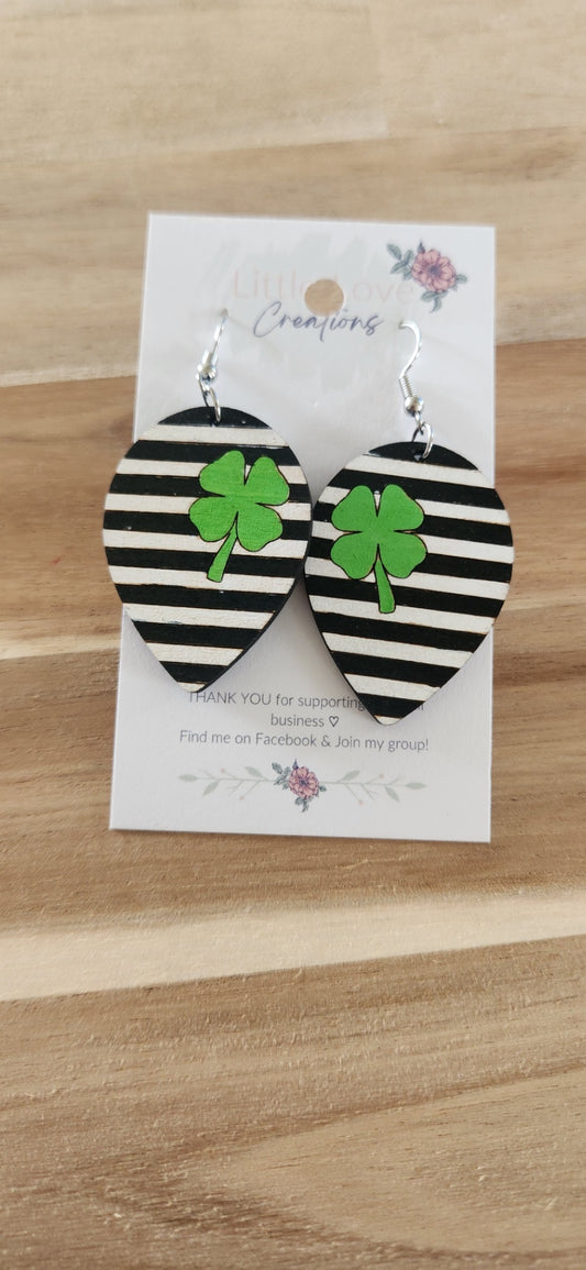 011 - Stripped St. Patricks Day Wooden Dangle Earrings