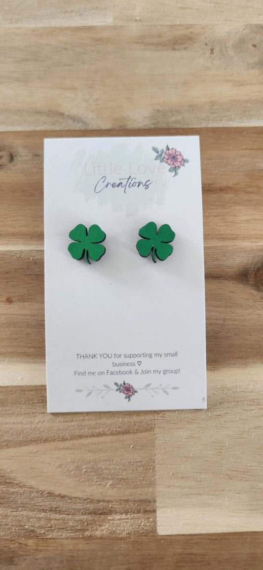 011 - Hand-painted Wooden Shamrock Stud Earrings 