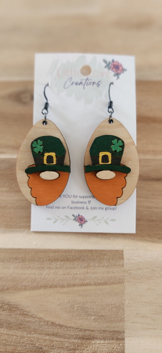 011 - Leprechaun Wooden Dangle Earrings 