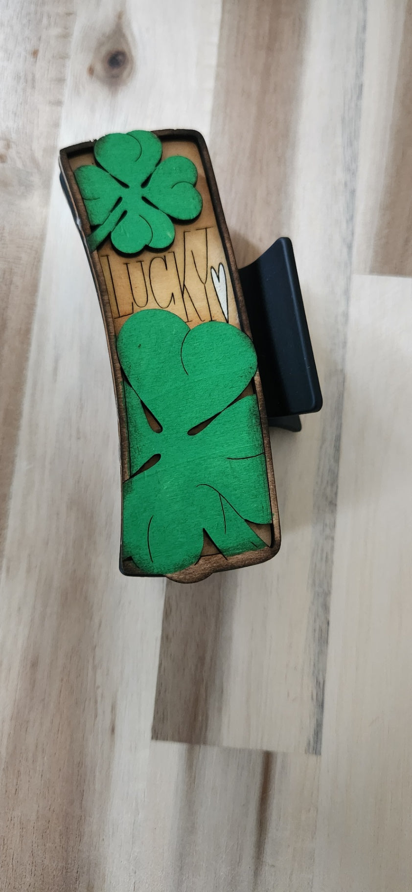 011 - Large Shamrock Wooden Claw Hair Clip