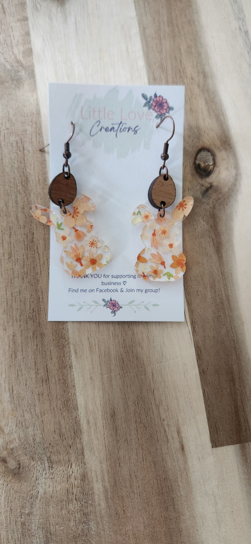 011 - Floral Acrylic and Wooden Egg Bunny Dangle Earrings 