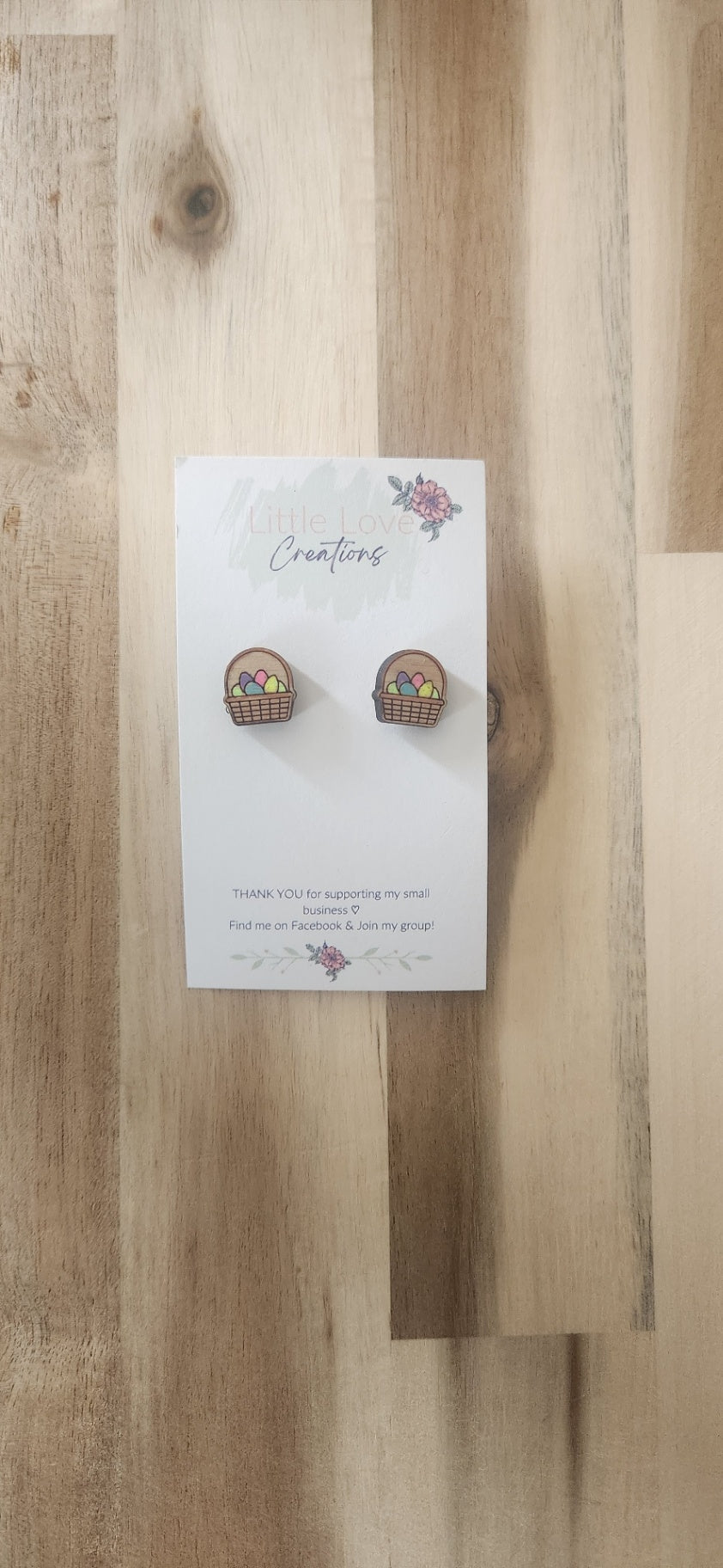 011 - Hand-Painted Wooden Easter Basket Stud Earrings