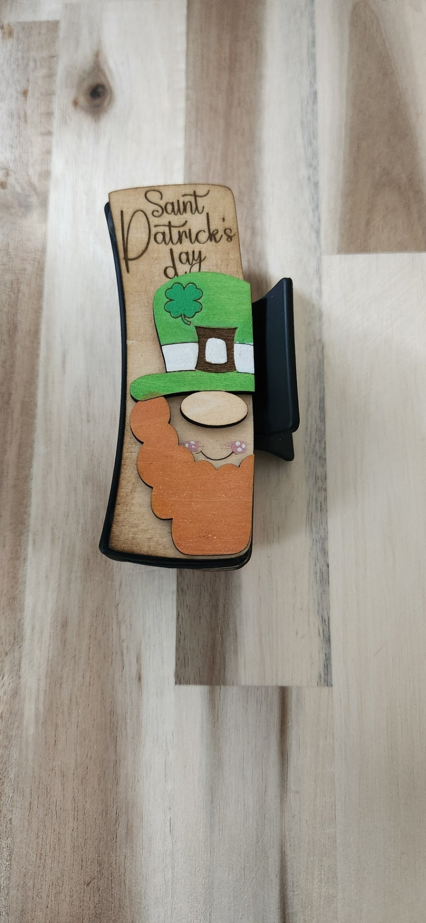 011 - Large Leprechaun Wooden Claw Hair Clip