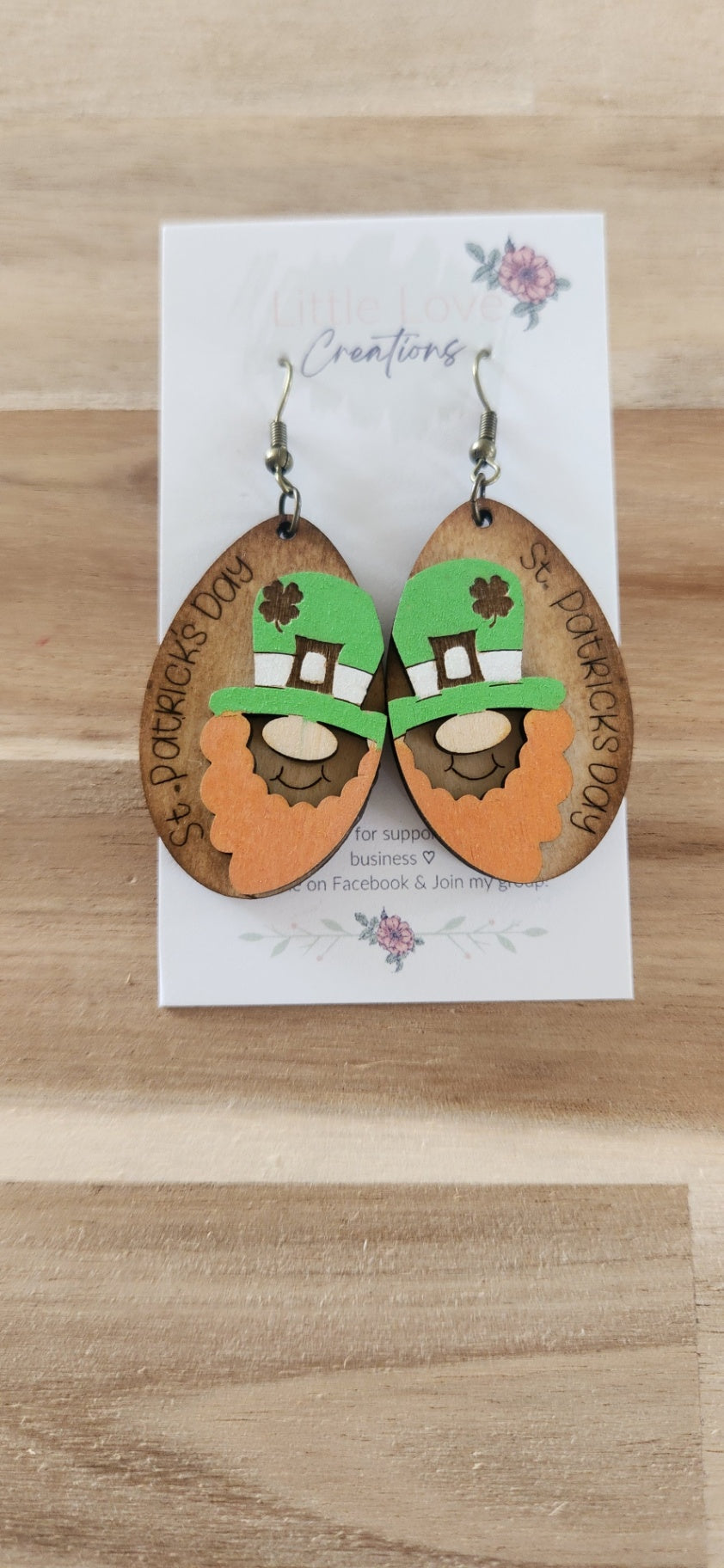 011 - St. Patricks Day Leprechaun Wooden Dangle Earrings