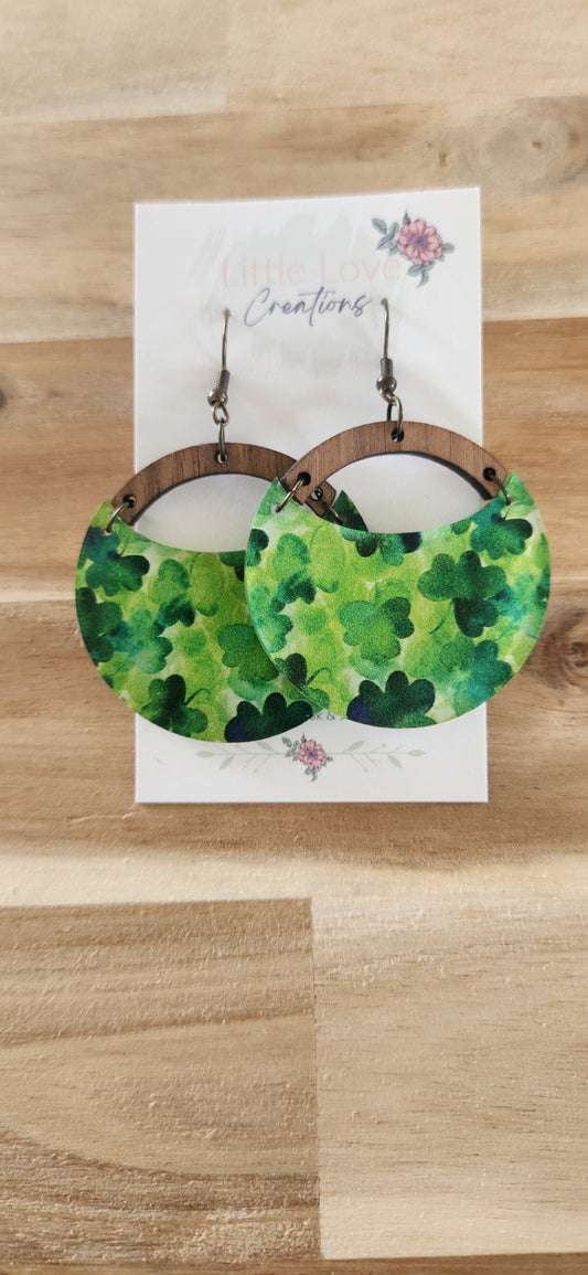 011 - Acrylic Shamrock Circle Dangle Earrings