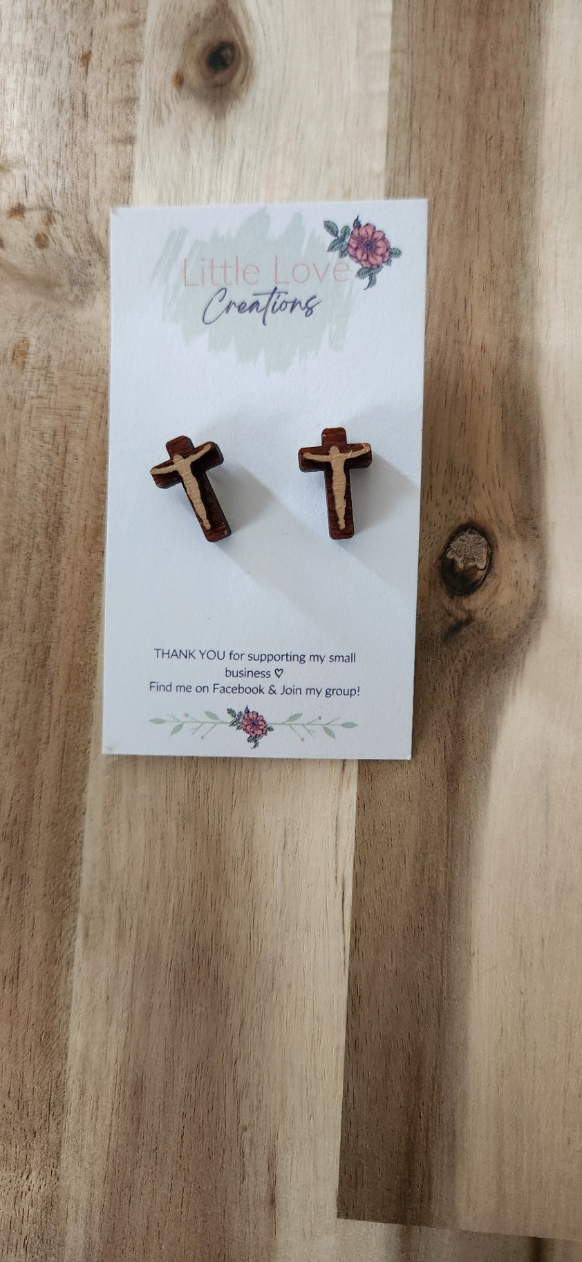 011 - Jesus Cross Crucifixion Wooden Stud Earrings 