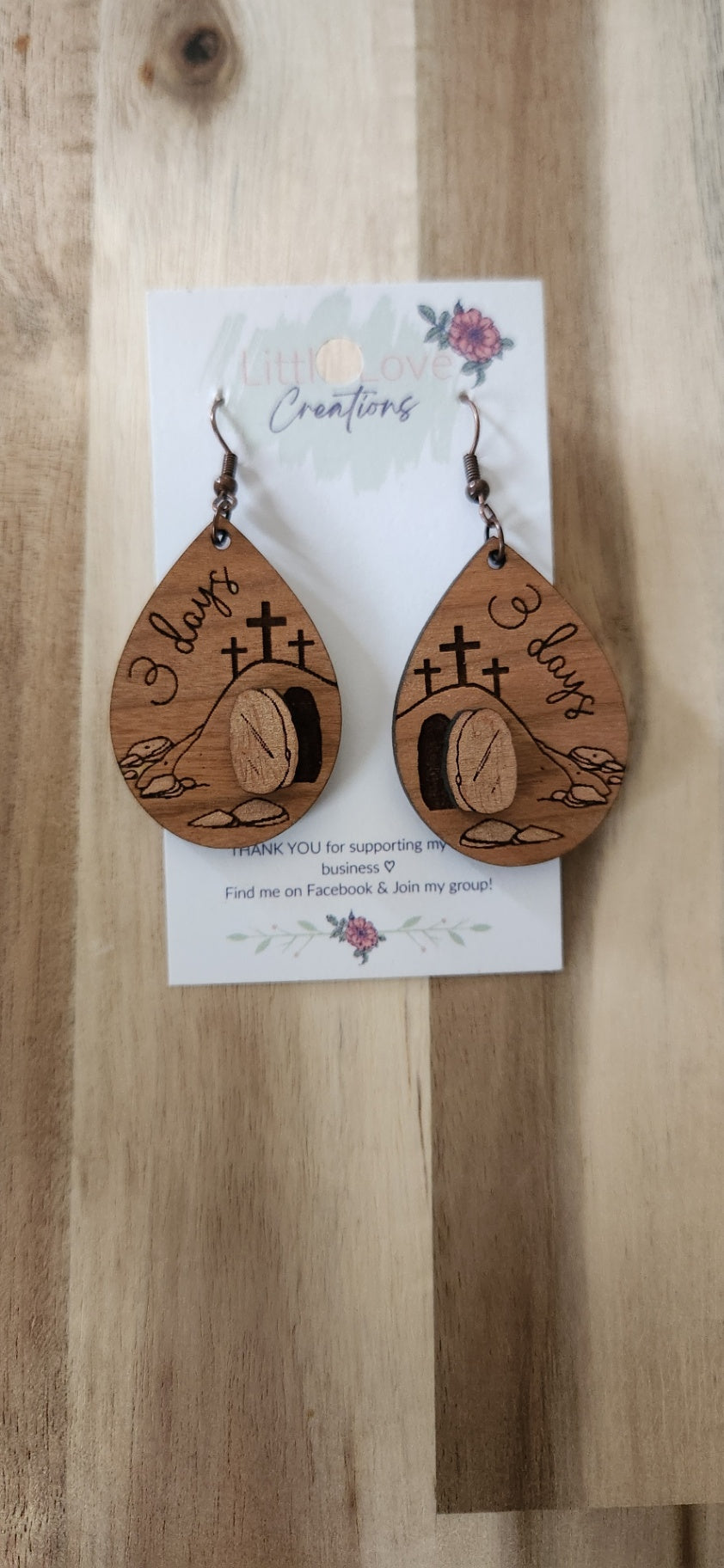 011 - Resurrection 3 Days Wooden Dangle Earrings