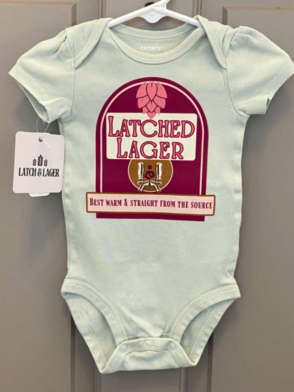 061 - Latched Lager Infant Bodysuit | 9 Months | Mint Green