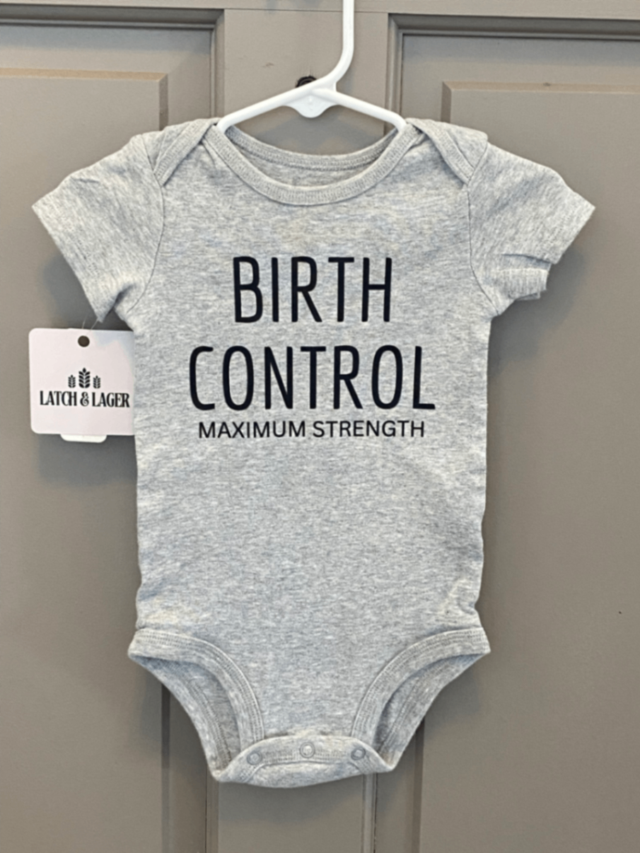 061 - "Birth Control" Infant Bodysuit | 18 Months | Heather Grey