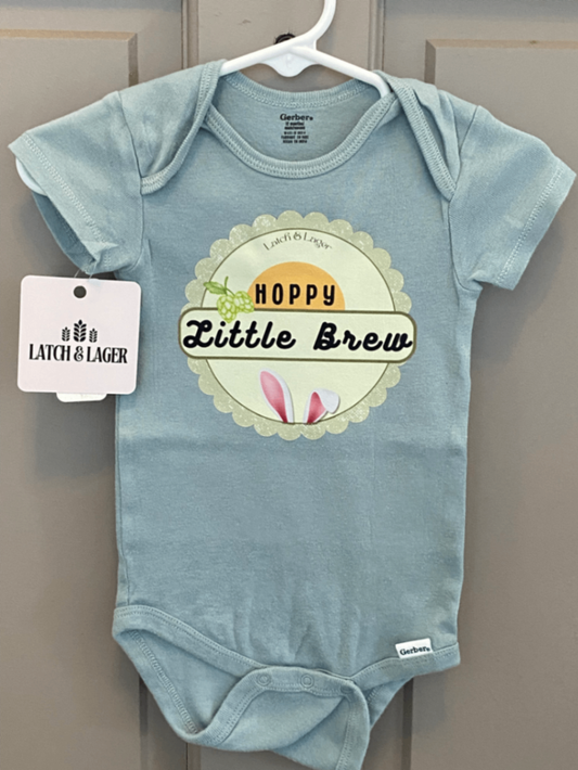 061 - "Hoppy Little Brew" Easter Infant Bodysuit | 12 Months | Light Teal Blue