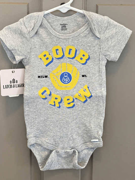 061 - "Boob Crew" Infant Bodysuit | 12 Months | Grey