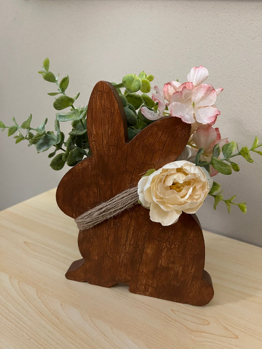 060 - Hand-painted Brown Bunny with Floral Accents