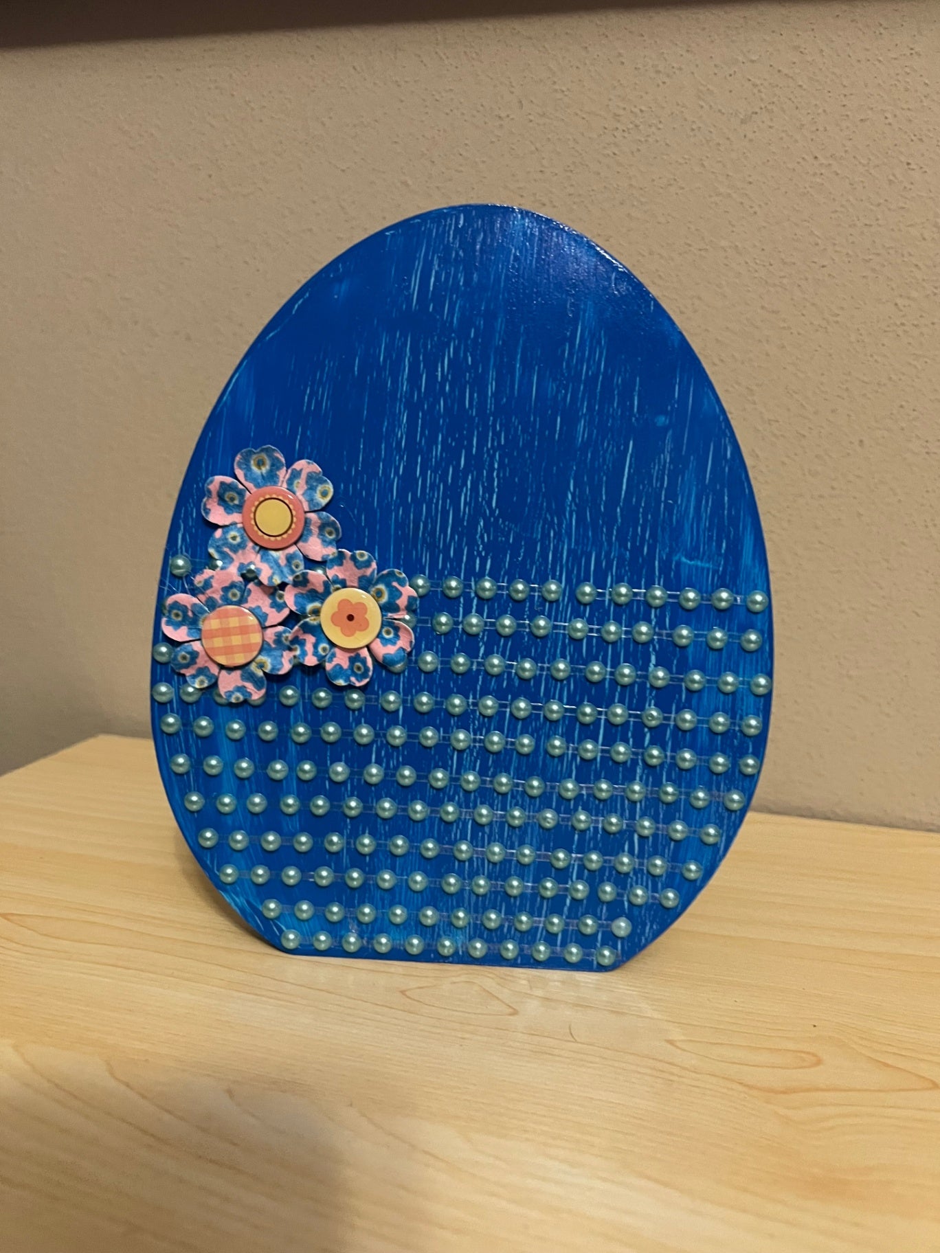 060 - Hand-painted Decorative Wooden Blue Egg