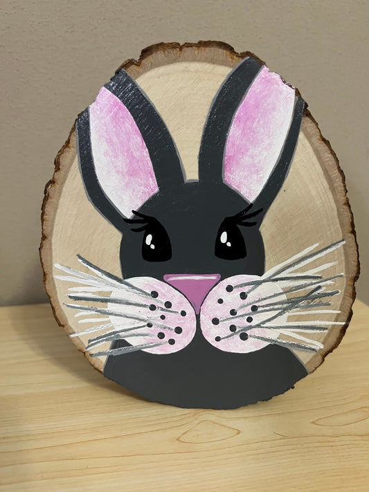 060 - Hand-painted Whimsical Bunny on Raw Wood