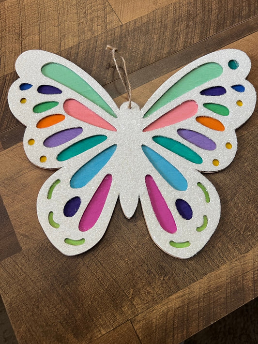 060 - Hand-painted Glitter Butterfly Hanging Decor