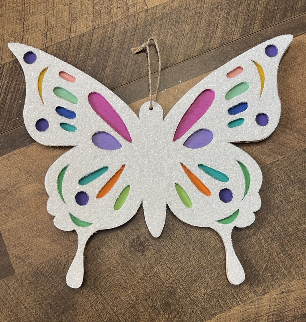 060 - Hand-painted Glitter Butterfly Hanging Decor