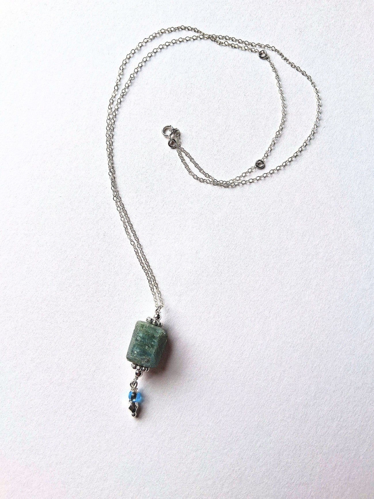 048 - Moss Aquamarine Heirloom Sterling Silver Adjustable Necklace 