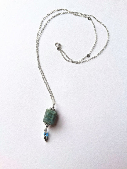 048 - Moss Aquamarine Heirloom Sterling Silver Adjustable Necklace 