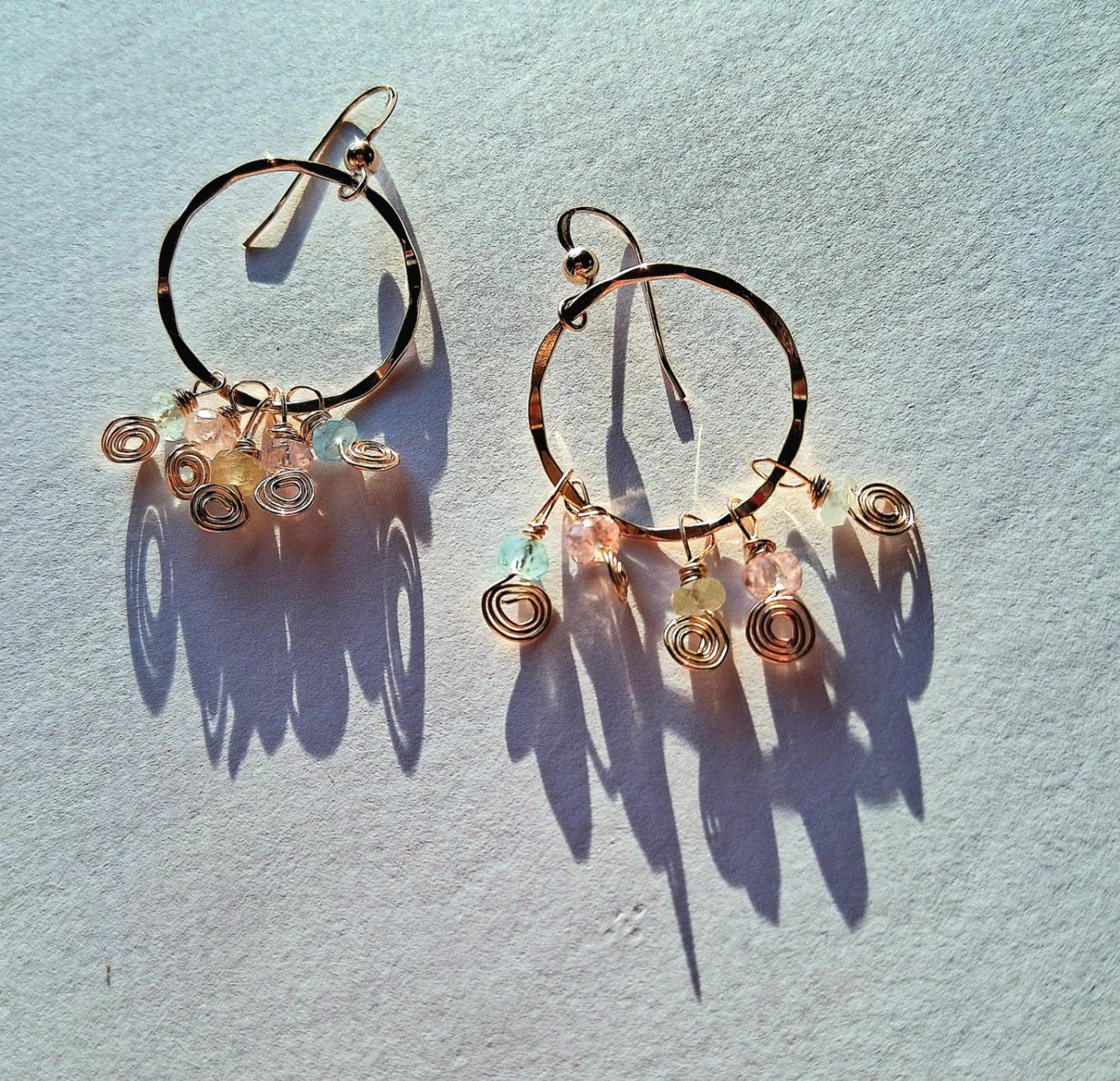 048 - Multi Aquamarine and Gold Hoop Earrings 