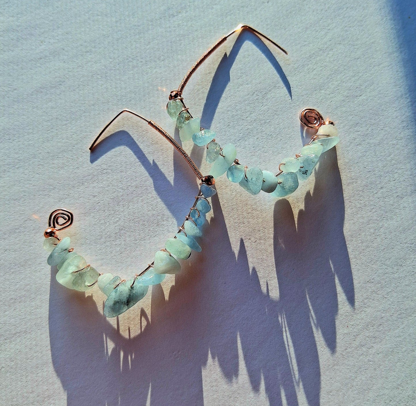 048 - Geometric Aquamarine Chip Rose Gold Statement Earrings 