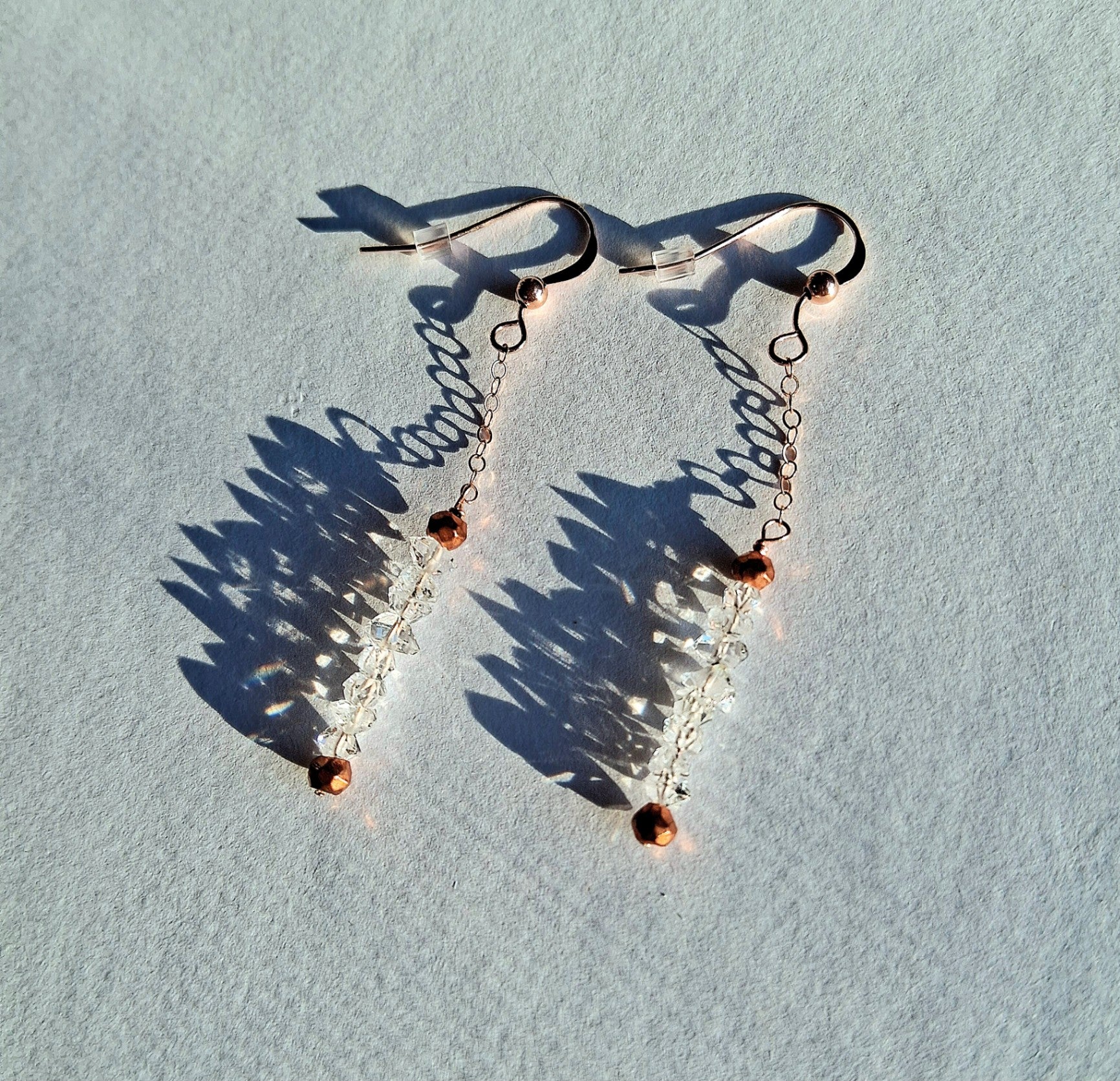 048 - Herkimer Diamond and Rose Gold Dangle Earrings
