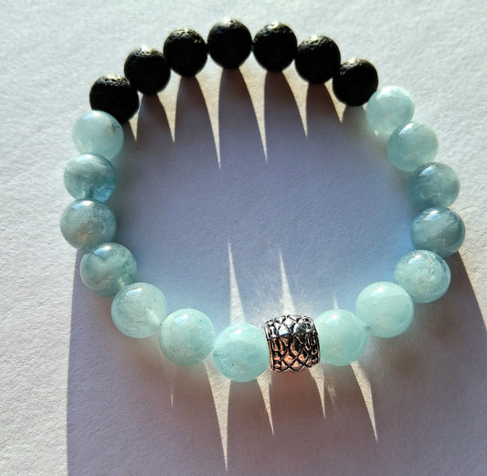 048 - Aquamarine and Lava Rock Bracelet 