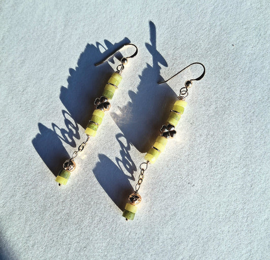 048 - South African Jade Shamrock Gold Earrings 