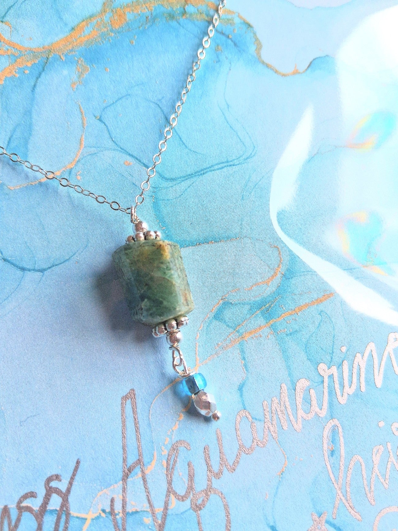 048 - Moss Aquamarine Heirloom Sterling Silver Adjustable Necklace 
