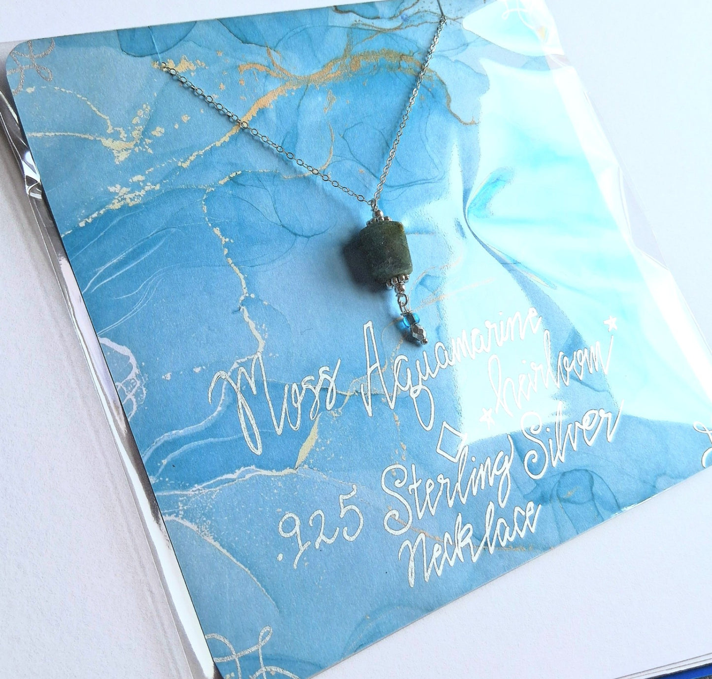 048 - Moss Aquamarine Heirloom Sterling Silver Adjustable Necklace 