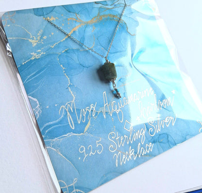 048 - Moss Aquamarine Heirloom Sterling Silver Adjustable Necklace 