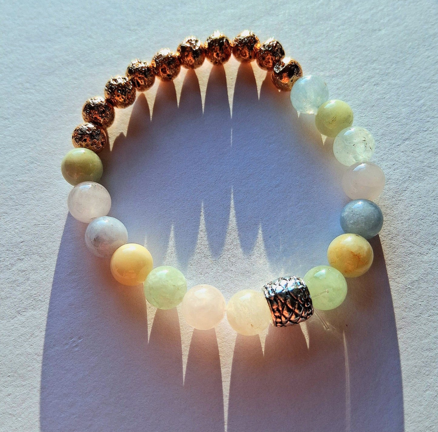 048 - Mixed Aquamarine and Lava Rock Bracelet