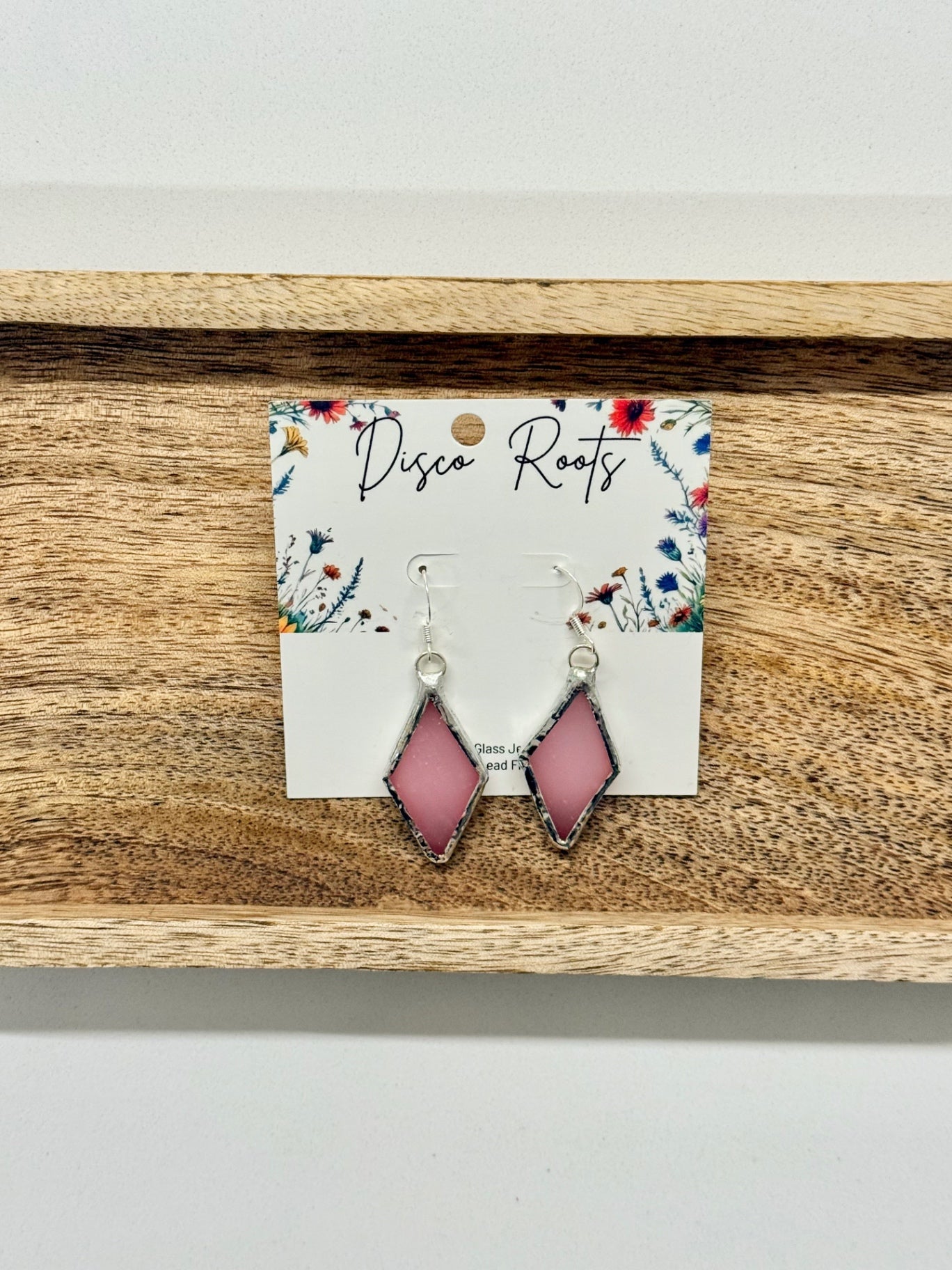 057 - Handmade Mauve Stained Glass Diamond Dangle Earrings – Nickel Free