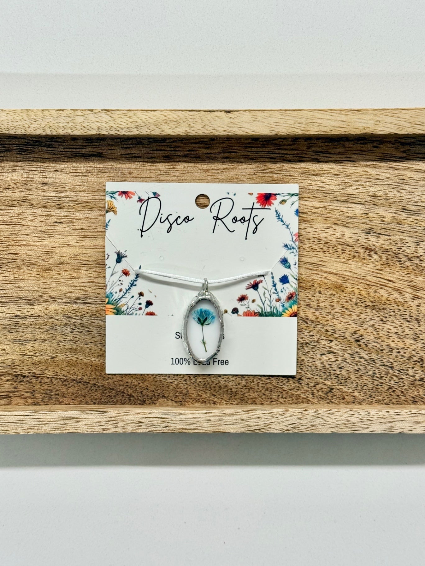 057 - Handmade Oval Pressed Flower White Stained Glass Pendant