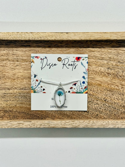 057 - Handmade Oval Pressed Flower White Stained Glass Pendant