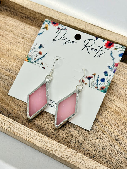 057 - Handmade Mauve Stained Glass Diamond Dangle Earrings – Nickel Free