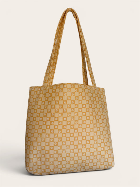 063 - Yellow Daisy Checkered Tote Bag