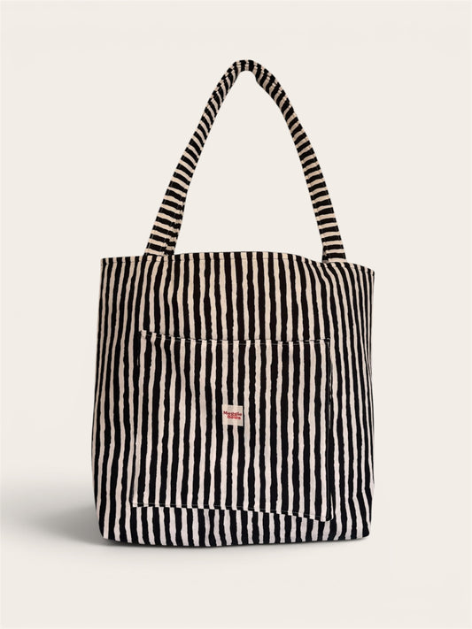 063 - Black and White Striped Tote Bag