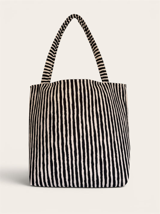 063 - Black and White Striped Tote Bag