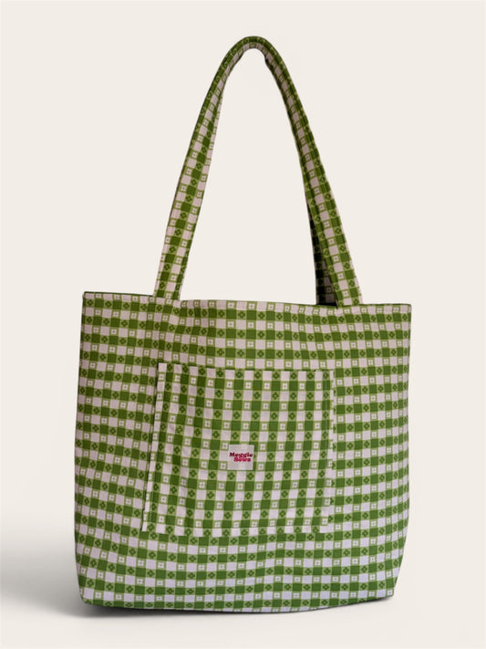 063 - Green Gingham Tote Bag