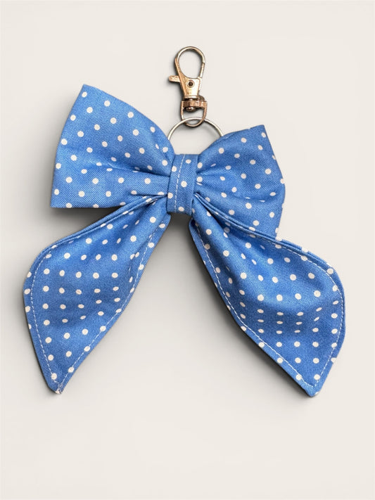 063 - Blue Polka Dots Bow Keychain
