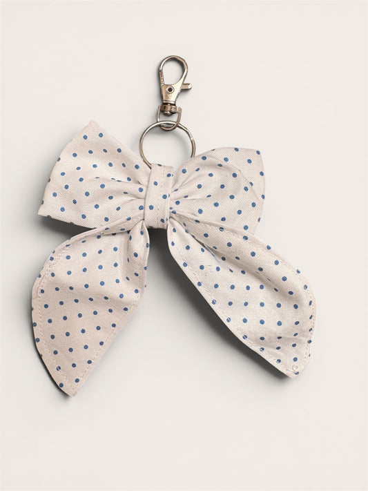 063 - White Dots Bow Keychain