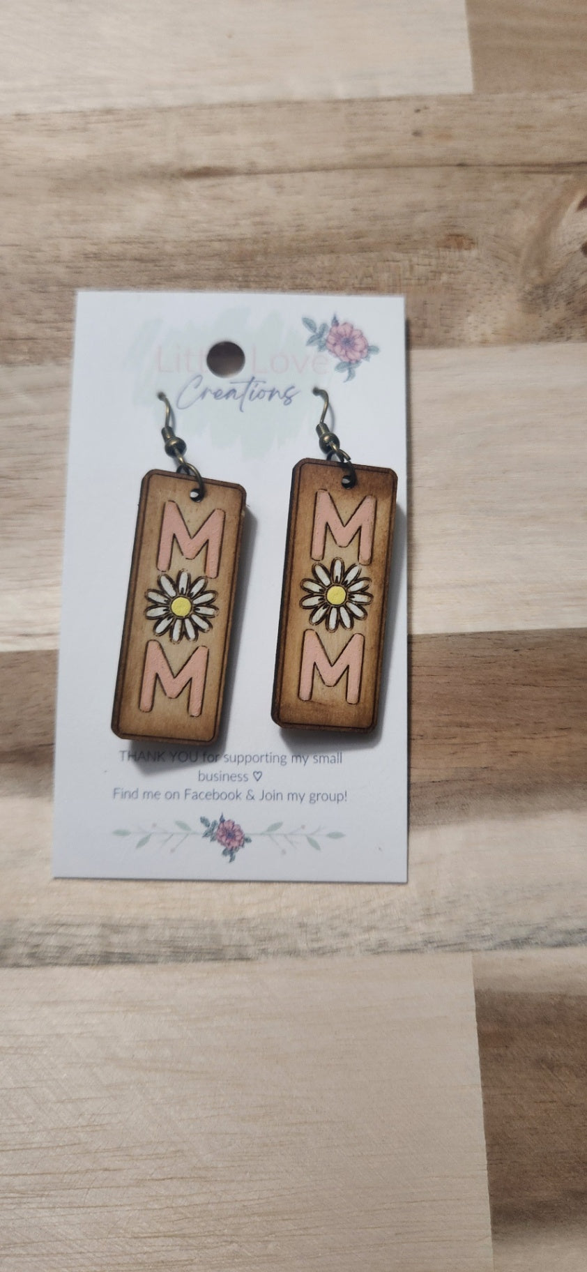 011 - Wooden Daisy MOM Bar Dangle Earrings