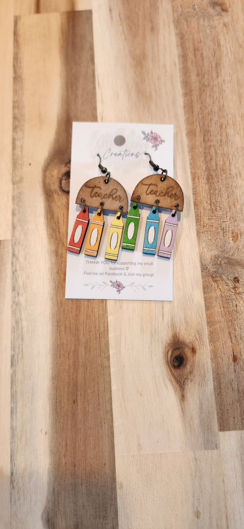011 - Wooden Crayon Rainbow Teacher Dangle Earrings