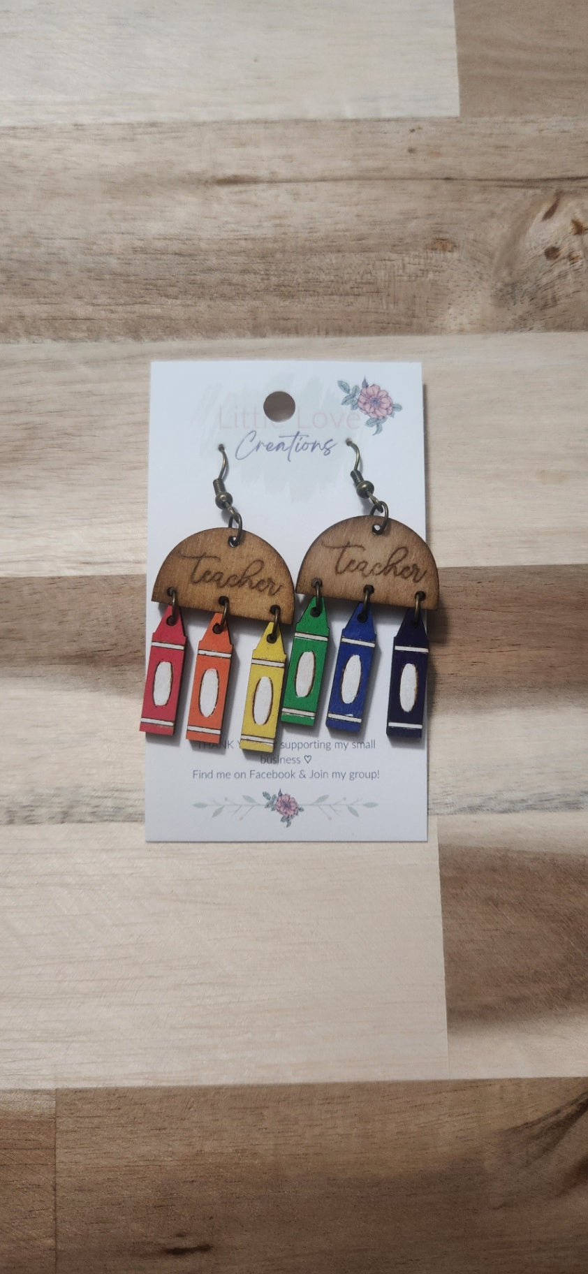 011 - Wooden Rainbow Crayon Teacher Dangle Earrings