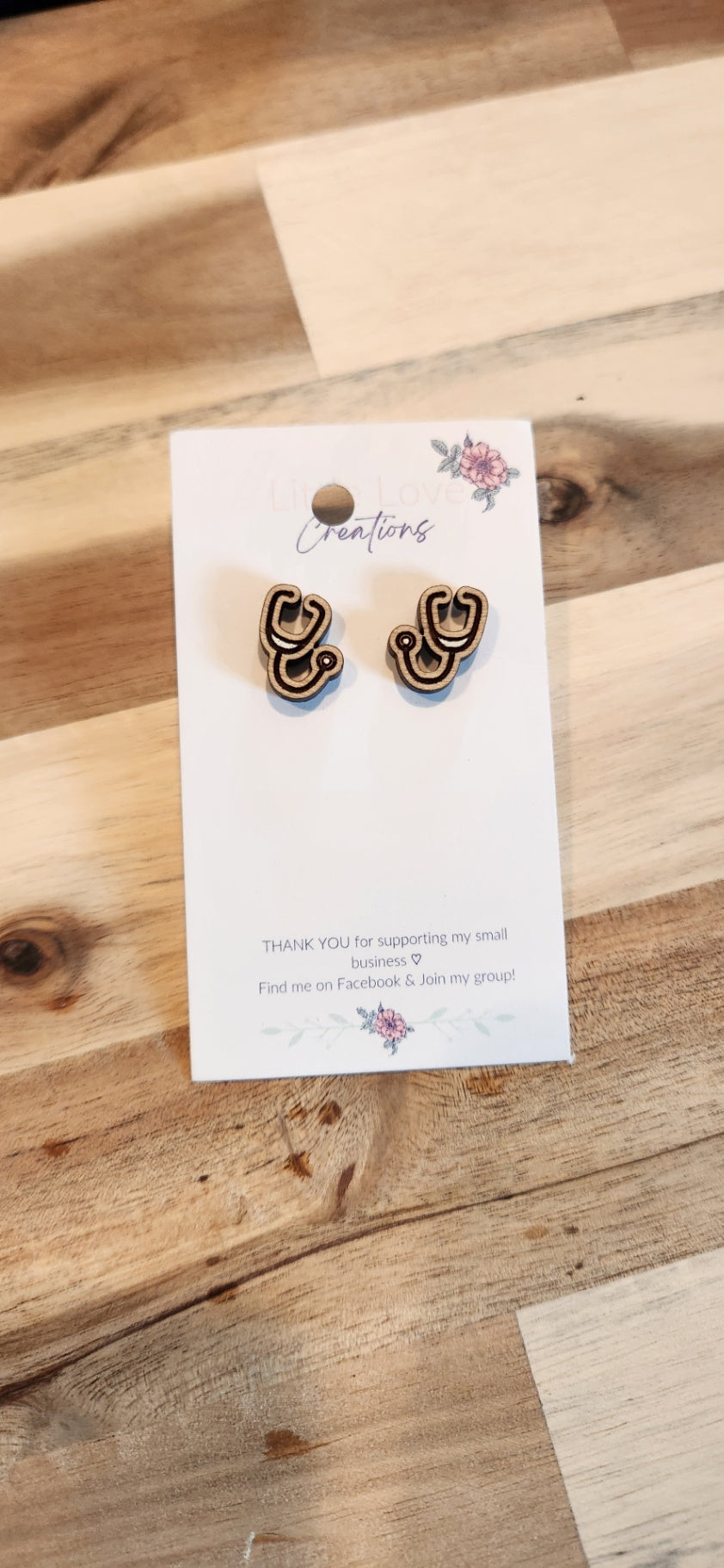 011 - Wooden Stethoscope Stud Earrings